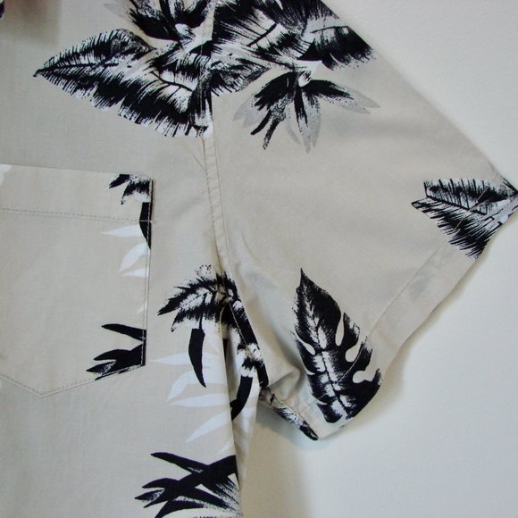 Guess Shirt Tan Black Hawaiian Palm Leaf Slim Fit Shirt Button Front Size XXL - Picture 7 of 13